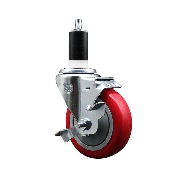 4'' Red Poly Swivel 1-3/8'' Expanding Stem Caster with Brake